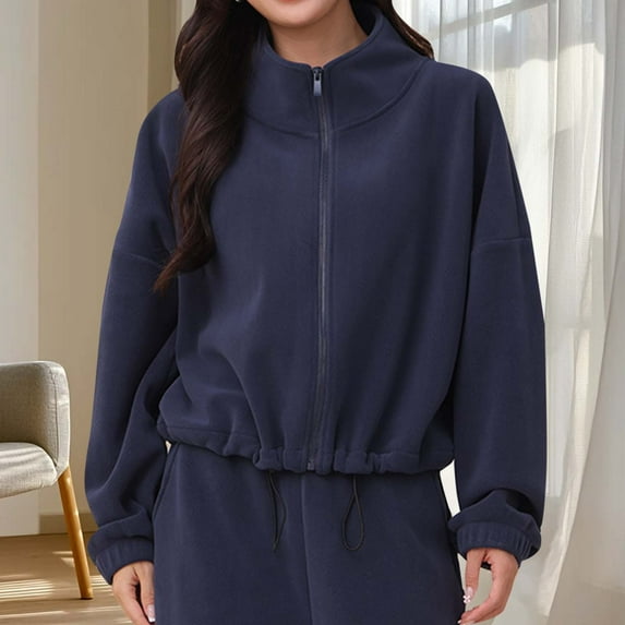 Goodtrade8 Jackets for Women Winter Lightweight Zip up Fleece Jacket High Neck Long Sleeve Casual Solid Color Warm Women Winter Tops