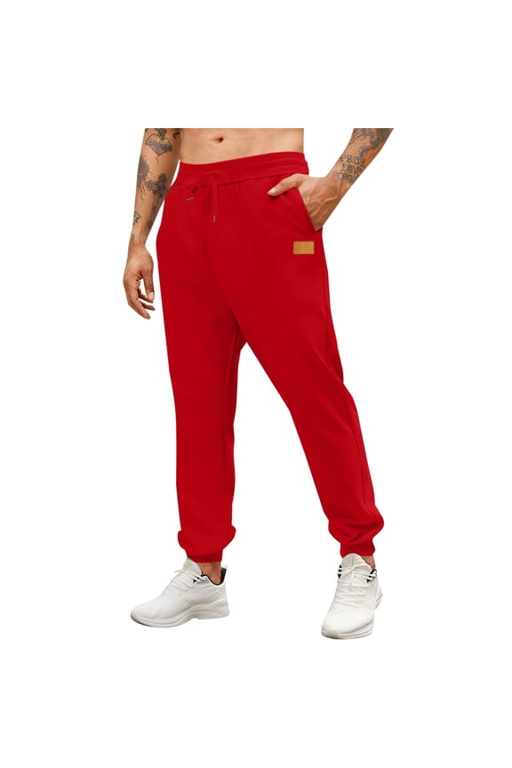 Joggers Mens Pants Relaxed Fit with Pockets Elastic Waist Solid Color Gym Drawstring Activewear Casual