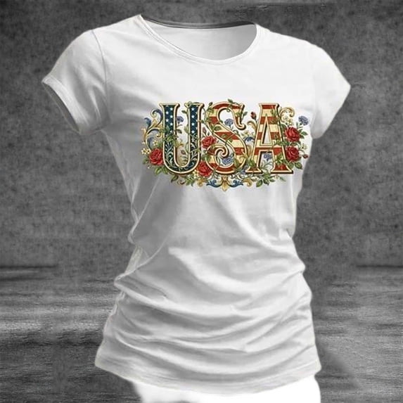 Goodtrade8 July 4th T Shirts for Women American Graphic Pullover Red White and Blue Summer , Short Sleeve Independence Day Red White and Blue Casual Womens Tops Fashion
