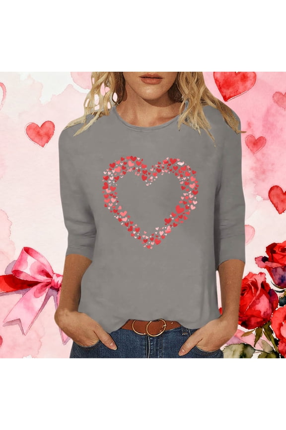 Juniors Plus Size Tops Valentine Casual Pullover Spring Graphic Crew Neck T-Shirts for Women Trendy