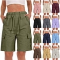 thumbnail image 1 of Goodtrade8 Knee Length Cargo Shorts Women Summer Bermuda Short Solid Color Drawstring Athletic Womens Shorts, 1 of 8