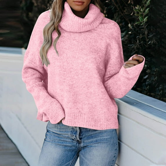 Goodtrade8 Knitted Sweaters for Women Plus Size Solid Color Casual Crew Neck Long Sleeve Sweater Tops for Women Sizes S-XXXL