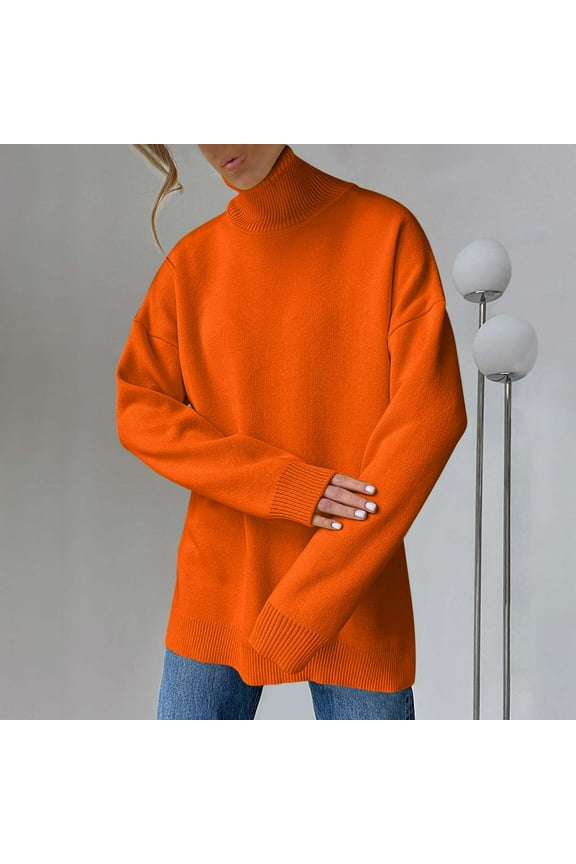 Knitted Womens Sweaters Thick Long Sleeve Casual Turtleneck Solid Color Sweater Women Top