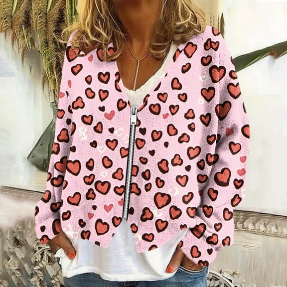 Goodtrade8 Lightweight Coats for Women Winter Zip up Cardigan Casual V-Neck Long Sleeve Printed Womens Tops