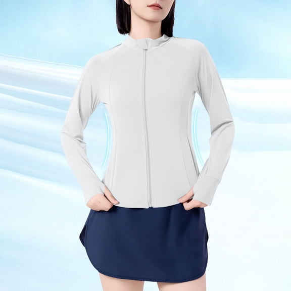 Goodtrade8 Lightweight Jackets for Women Winter Zip up Yoga Long Sleeve Casual Crew Neck Solid Color Women Winter Tops