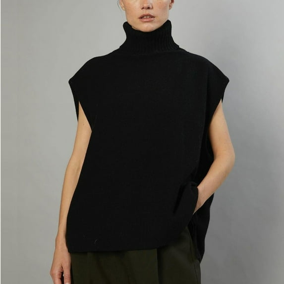 Goodtrade8 Lightweight Winter Sweaters Tunic Sweater Vests Sleeveless Solid Color Turtleneck Casual Winter Tops for Women