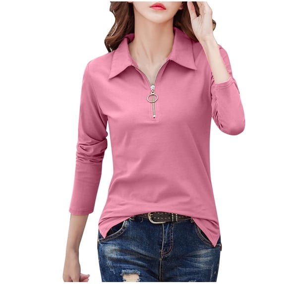 Goodtrade8 Long Sleeve Shirts for Women Lightweight Plus Size Solid Color Collared Casual Long Sleeve Women's Tops