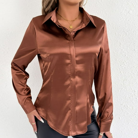 Goodtrade8 Long Sleeve Shirts for Women Tunic Lightweight Collared Button Solid Color Long Sleeve Casual Women's Tops