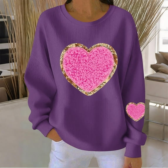 Goodtrade8 Long Sleeve Valentine Sweatshirts for Womens Heart Gifts Valentines Women Crew Neck Pullover Cute Graphic Womens Spring Tops