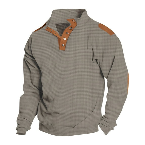 Goodtrade8 Long Sleeve Winter Tops for Men Half Zipper Plain High Neck Casual Sweatshirts for Men