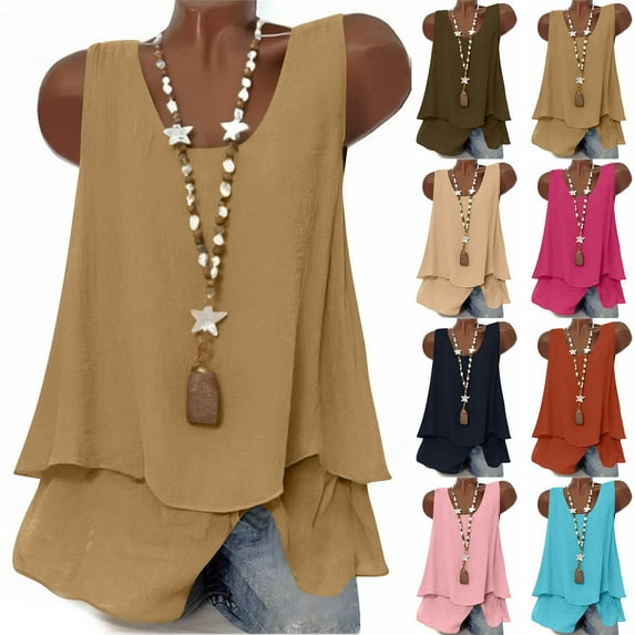 Goodtrade8 Loose Fit Tank Tops for Women Summer Sleeveless Shirts Cotton Linen Camisole Flowy Casual Undershirts Lightweight Womens Tops Pullover