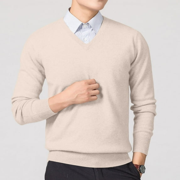 Goodtrade8 Loose Sweaters for Men Lightweight V-Neck Solid Color Long Sleeve Casual Pullover Sweaters for Men Sizes M-3XL