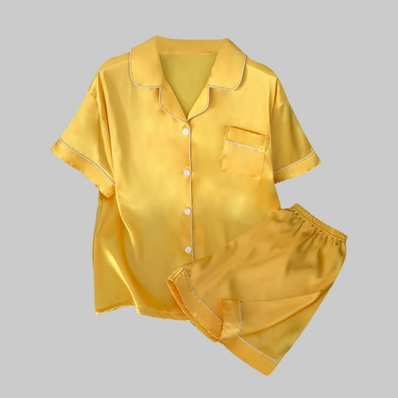 Goodtrade8 Lounge Sets for Women Short Sleeve 2 Piece Collared Breathable Loungewear Casual Solid Color Women Pajamas