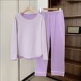 thumbnail image 1 of Goodtrade8 Loungewear for Women Fleece Sleepwear Long Sleeve 2 Piece Casual Solid Color Crew Neck Womens Pjs, 1 of 6