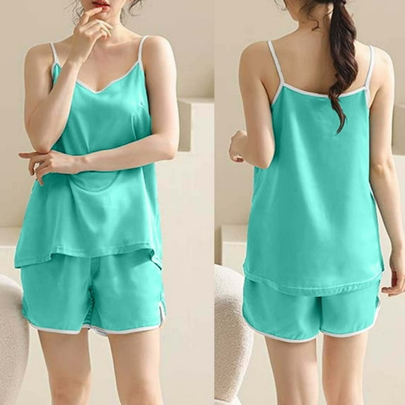 Goodtrade8 Loungewear for Women Soft 2 Piece Camisoles Casual Sleeveless Solid Color Loungewear Woman Pjs