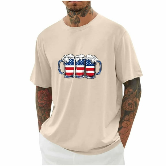 Goodtrade8 Men's Fourth of July Tshirts Short Sleeve Summer Pullover Red White and Blue Independence Day Patriotic Crew Neck American Flag Tops for Men
