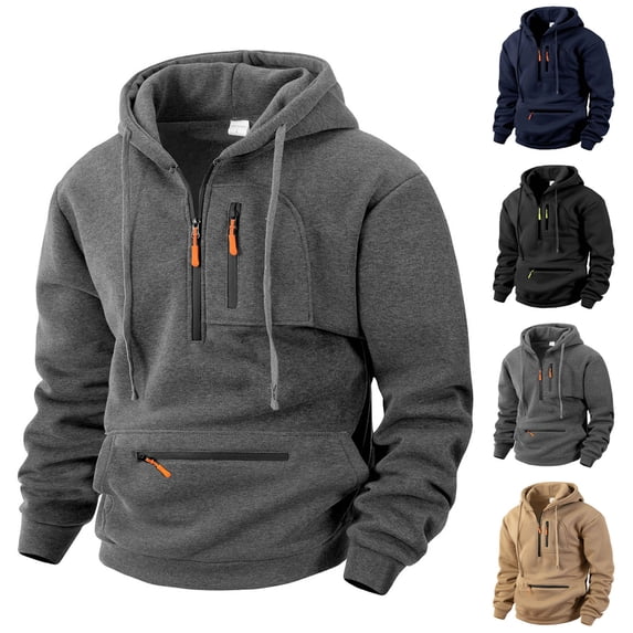 Goodtrade8 Men's Hoodies Sweatshirt Half Zip Hooded Pullover Sweatshirt with Pocket Long Sleeve Casual Plain Athletic Mens Sweatshirts Winter