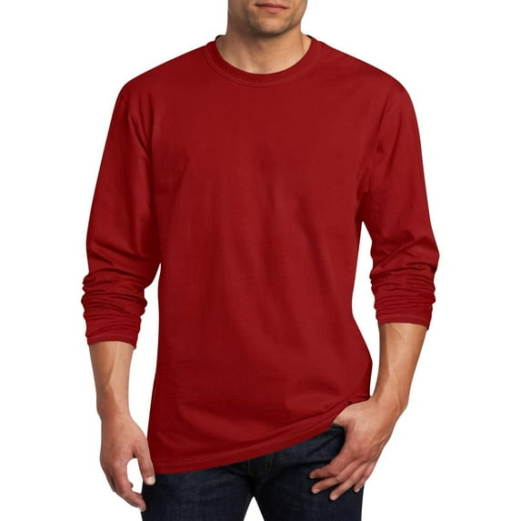 Goodtrade8 Men's Plus Size Tops Long Sleeve Solid Color Casual Red Crew Neck Shirt Winter for Men