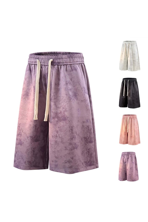 Men's Short Big and Tall Tie Dye Gym Straight Elastic Waist Drawstring Casual Pocket Shorts for Hiking