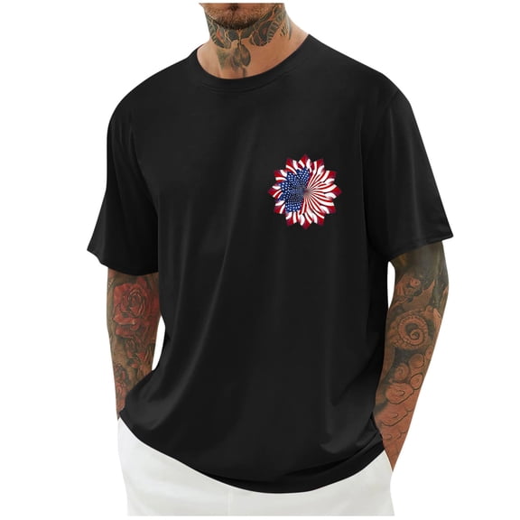 Goodtrade8 Men's Short Sleeve Tshirts 4th of July Independence Day Pullover Red White and Blue Summer American Flag Casual Tops for Men Patriotic