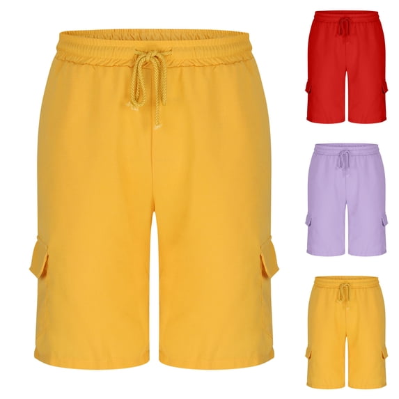 Goodtrade8 Men's Shorts Cargo Pockets Athletic Workout Drawstring Solid Color Straight Casual Mens Shorts