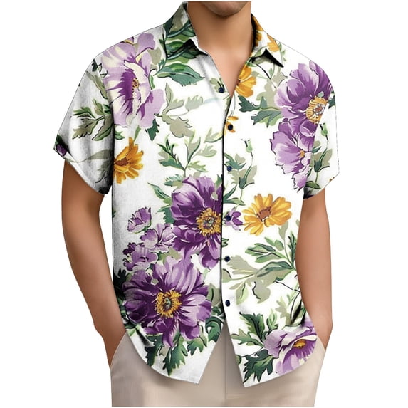 Goodtrade8 Mens Button down Shirts Pockets Gift for Men Work Shirts Short Sleeve Summer Outfits Vacation Tops Tropical Hawaiian T-Shirts for Men Collared