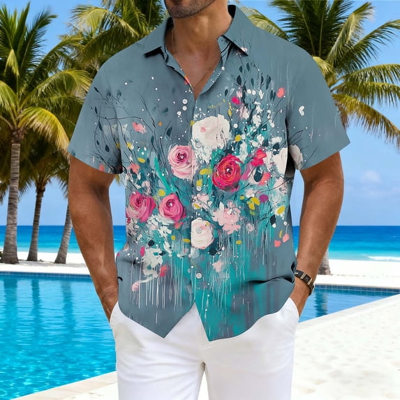 Goodtrade8 Mens Button down Shirts Summer Short Sleeve Work Shirts Gift for Him Pockets Collared Holiday Tops Hawaiian Vacation T-Shirts for Men Graphics