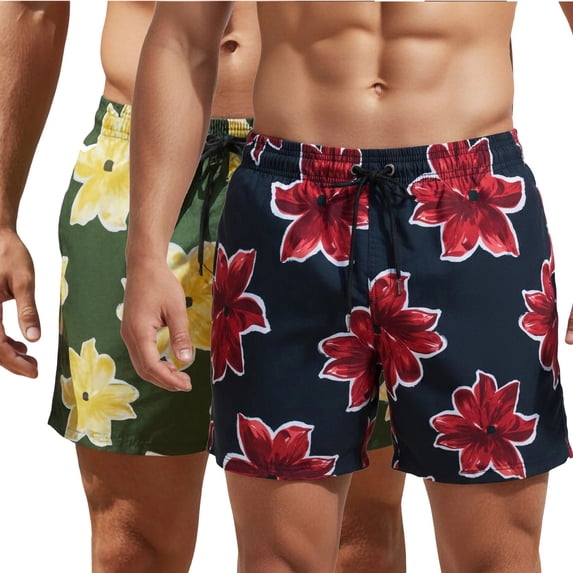 Goodtrade8 Mens Dry Fit Shorts Elastic Waist Casual Swimwear Board Shorts Quick Dry Hawaiian Breathable Ropa Swim Shorts for Men Summer Vacation,Size L