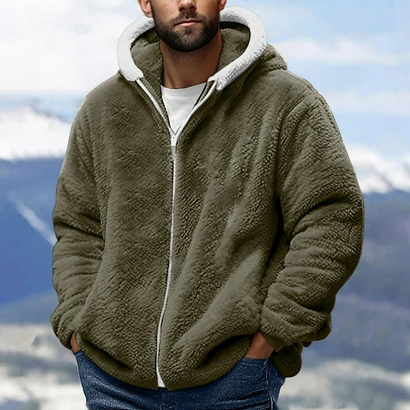 Goodtrade8 Mens Hooded Jackets Big and Tall Fleece Outwear Thickened Zipper Winter Coats for Men Long Sleeve