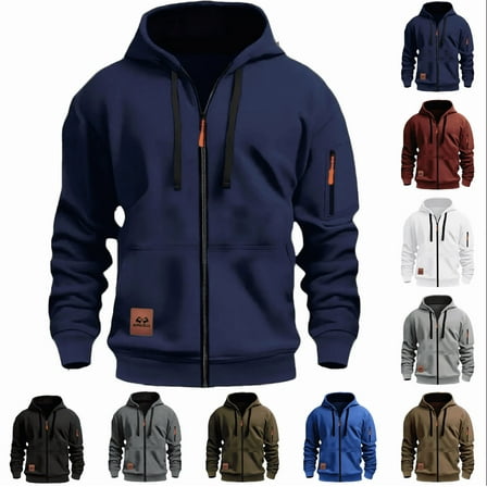 Goodtrade8 Mens Hoodies with Zipper Zip up Hooded Sweatshirts Casual Athletic Plain Multi Pockets Long Sleeve Winter Sweatshirt for Men