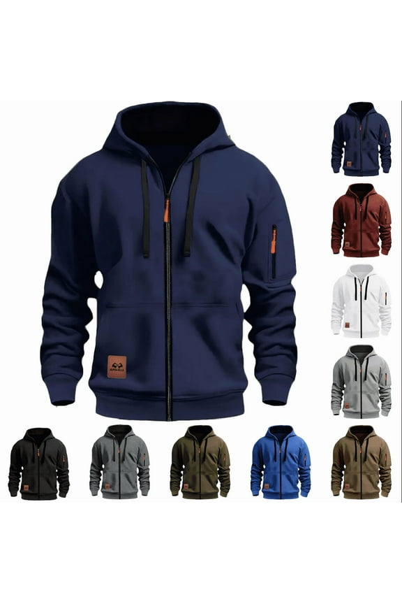 Mens Hoodies with Zipper Zip up Hooded Sweatshirts Casual Athletic Plain Multi Pockets Long Sleeve Winter Sweatshirt for Men