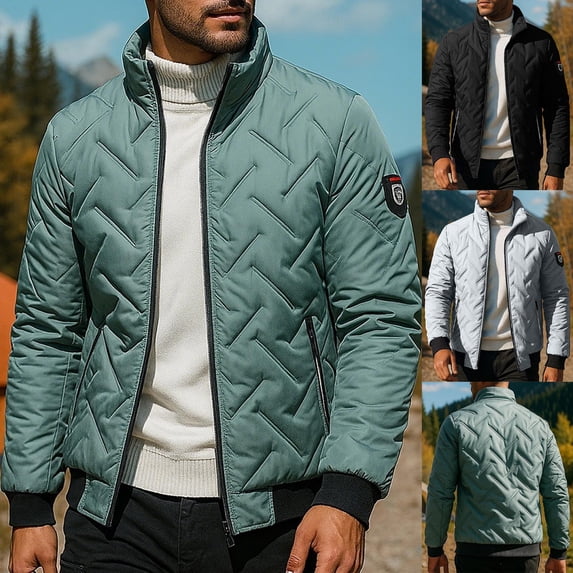 Goodtrade8 Mens Jacket Athletic Big and Tall Puffer Jacket Solid Color Zip up Casual Collared Long Sleeve Winter Coats for Men