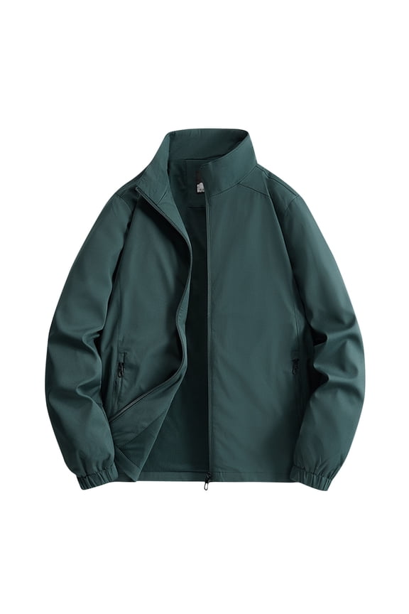 Mens Jackets Casual Zip up Bomber Jacket Green Plain Pocket Stand Collar Outdoor Mens Coats Big and Tall