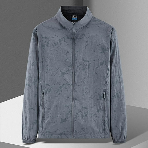 Goodtrade8 Mens Jackets Casual Zip up Shirt Jacket Dark Gray Graphic Pocket Stand Collar Outdoor Mens Coats Big and Tall