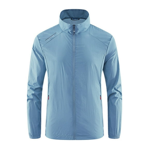 Goodtrade8 Mens Jackets Lightweight Sun Protection Zip up Shirt Jacket Light Blue Plain Casual Outdoor Stand Collar Coats for Men