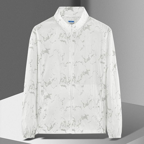 Goodtrade8 Mens Jackets Zip up Casual Shirt Jacket Stand Collar Pocket Outdoor White Graphic Winter Coats for Men
