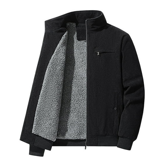 Goodtrade8 Mens Jackets Zipper Winter Outwear Hoodless Thick Fleece Solid Color Long Sleeve Coats for Men Warm