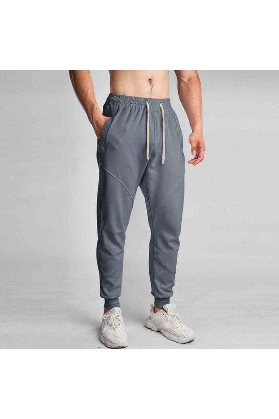Mens Pants Relaxed Fit with Pockets Straight Leg Joggers Solid Color Activewear Gym Drawstring Casual Men's Pants