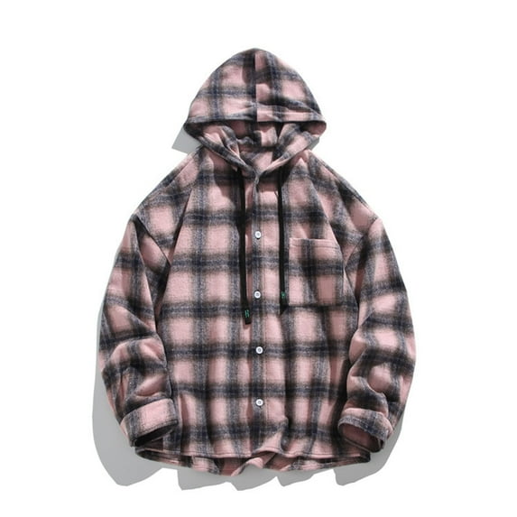 Goodtrade8 Mens Plaid Jackets Hooded Winter Outwear Fleece Button Long Sleeve Warm Thick Coats for Men