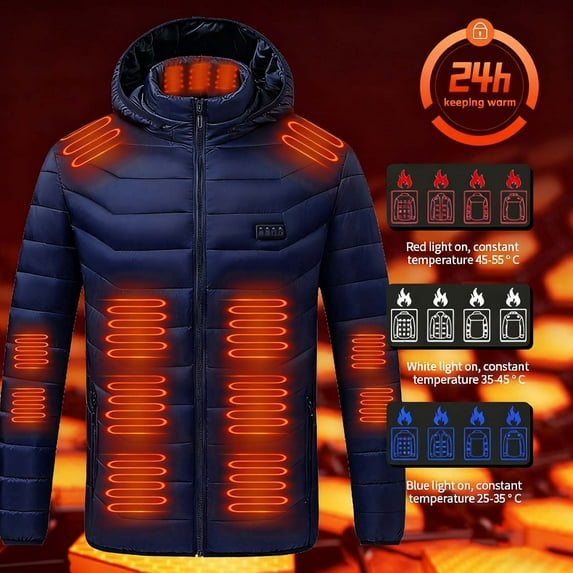 Goodtrade8 Mens Pockets Jackets Winter Heated Outwear Big and Tall Puffer Solid Color Coats for Men Long Sleeve