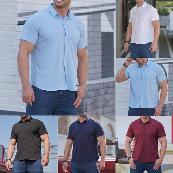 Goodtrade8 Mens Pockets Shirts Button down Short Sleeve Dress Shirts Polo Work Collar Casual Gift for Men Plain T-Shirts for Men Camisas de Hombre