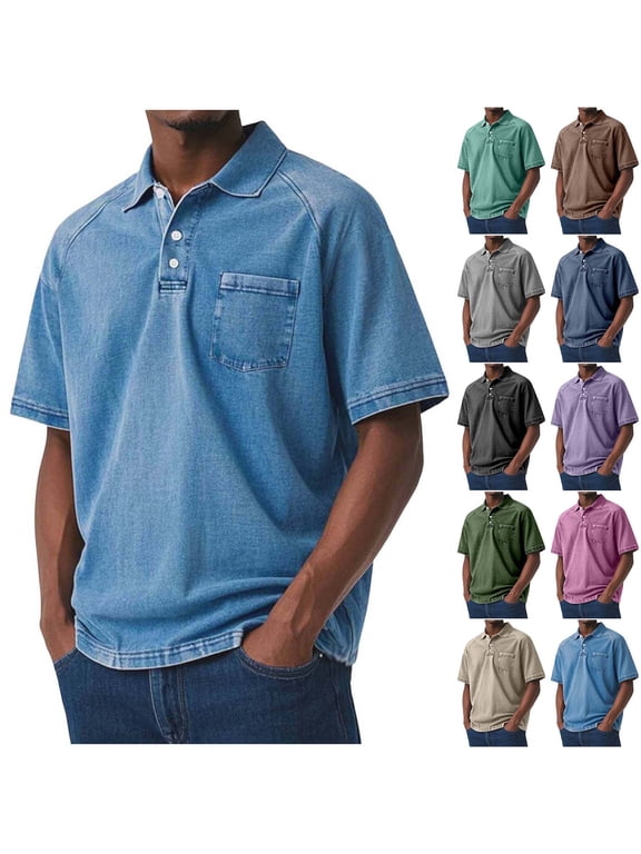 Mens Pockets Shirts Short Sleeve Polo Dress Shirts Button up Collar Summer Work Casual Plain Ropa Para Hombre T-Shirts for Men