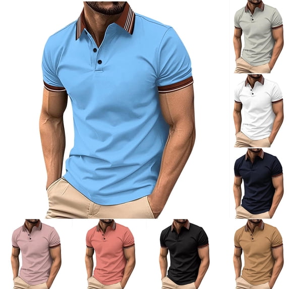 Goodtrade8 Mens Polo T-Shirts Short Sleeve Solid Color Pullover Casual Collar Summer Regular Crew Neck Shirts for Men Outfits