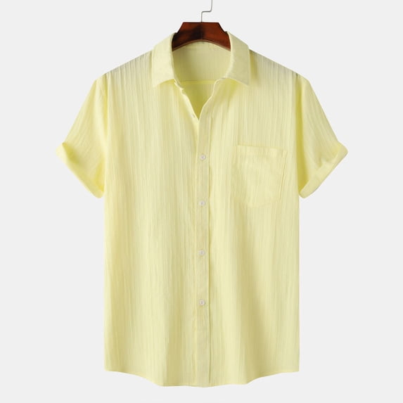 Goodtrade8 Mens Short Sleeve Shirts Collared Summer Button Casual Solid Color Button up Beach Hawaii Outfits T-Shirts for Men Crew Neck
