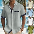 thumbnail image 1 of Goodtrade8 Mens Short Sleeve Shirts Polo Button down Dress Shirts Pockets Collar Casual Cotton Linen Summer Work Patchwork T-Shirts for Men Ropa Para Hombre, 1 of 9