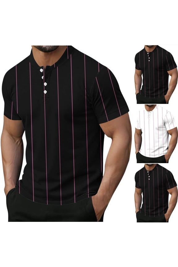 Mens Short Sleeve Shirts Summer Striped Pullover Button up Regular Casual Outdoor T-Shirts for Men
