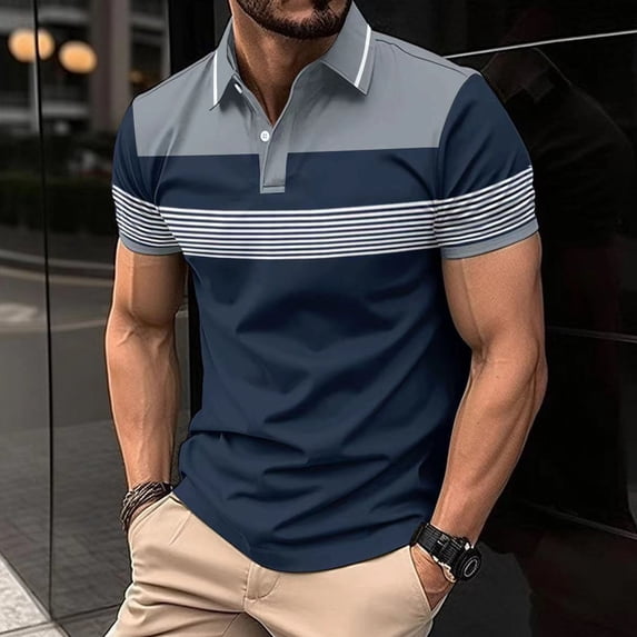 Goodtrade8 Mens Short Sleeve T Shirts Pullover Summer Polo Shirts for Men Color Block