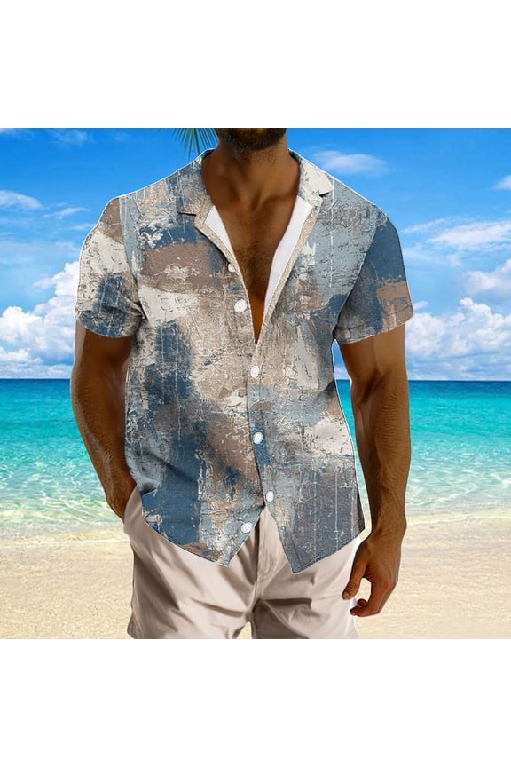 Mens Short Sleeve Tshirts Button down Summer Work Shirts Hawaiian Gift for Men Tops Holiday Collared Vacation Pockets Shirts for Men Graphics