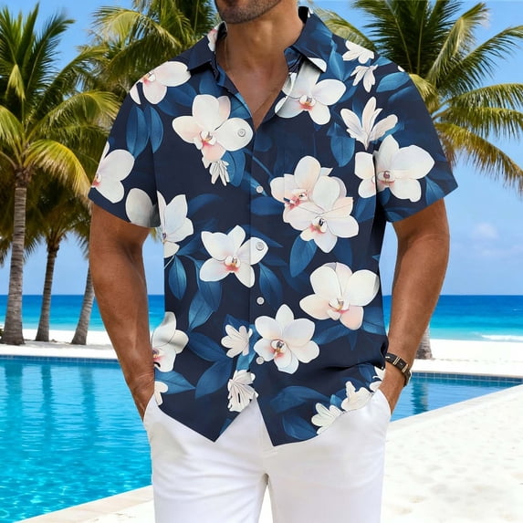 Goodtrade8 Mens Short Sleeve Tshirts Summer Button up Work Shirts Gift for Men Hawaiian Pockets Collared Tops Graphics Tropical Shirts for Men Vacation