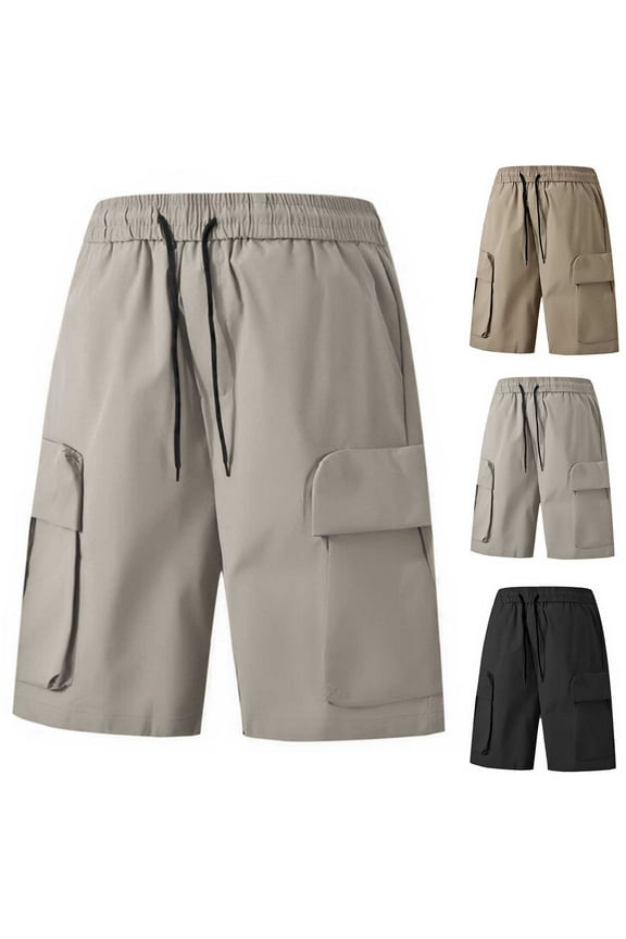 Mens Shorts Casual Pockets Big and Tall Outdoor Casual Elastic Waist Plain Straight Drawstring Hiking Shorts